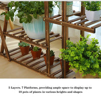 Supporto per piante in legno Garvee, 5 ripiani, 7 piattaforme, per uso interno ed esterno, 95x25x95 cm, naturale