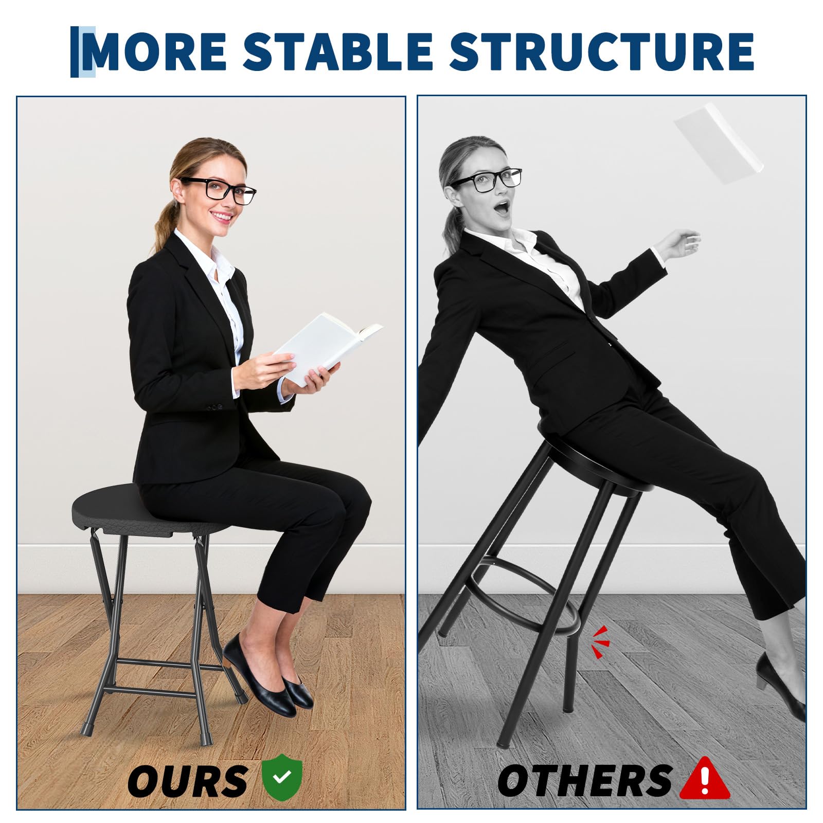 Sgabello pieghevole Garvee con maniglia, portatile, capacità di carico di 600 libbre, piedini antiscivolo, struttura in acciaio per campeggio e cucina, leggero e pieghevole, nero