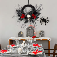 Ghirlanda per porta a forma di teschio di Halloween Garvee da 20 pollici - Ghirlanda gotica in salice con scheletro e rose nere per interni ed esterni coperti, nera