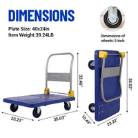 Carrello pieghevole Garvee da 1320 libbre, ruote in acciaio e gomma, per impieghi gravosi, 40x24 pollici, per magazzino e ufficio