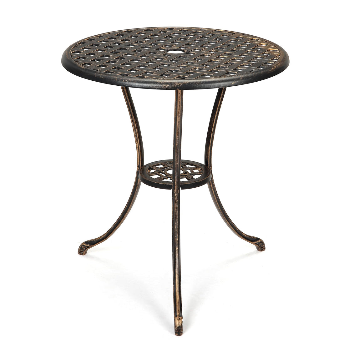 Tavolo da bistrot in alluminio Garvee da 24" con foro per ombrellone, antiruggine, bronzo vintage per giardino e balcone, robusto, leggero