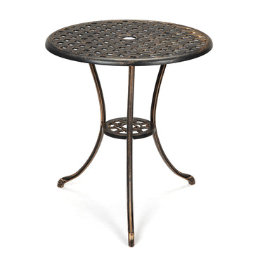 Tavolo da bistrot in alluminio Garvee da 24" con foro per ombrellone, antiruggine, bronzo vintage per giardino e balcone, robusto, leggero