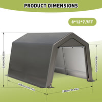 Garvee Capannone portaoggetti portatile per esterni 8x12x7,7 piedi, impermeabile, struttura in metallo, resistente ai raggi UV, per moto e giardino, grigio