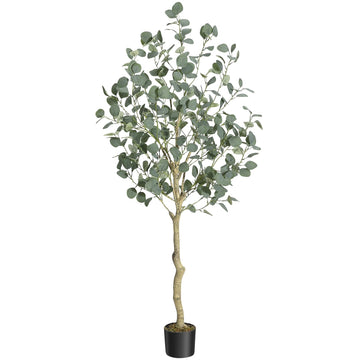 Albero di eucalipto artificiale Garvee alto 1,5 m con foglie di dollaro d'argento per ufficio e soggiorno, resistente ai raggi UV, senza manutenzione, rami regolabili, vaso di plastica