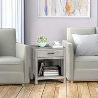 Comodino quadrato Garvee con contenitore, grigio legno, per camera da letto e soggiorno, funzionalità moderna