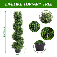 Garvee, set di 2 alberi di bosso artificiale a spirale da 35 pollici per esterni, resistenti ai raggi UV, facili da curare, in polietilene, vaso di plastica, per giardino e patio