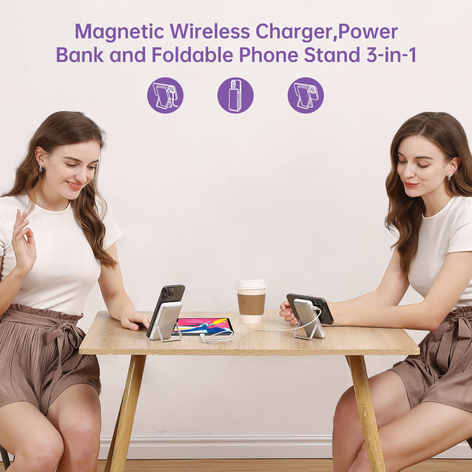 Caricabatterie portatile wireless Garvee da 10000 mAh, magnetico, 20 W, PD, ricarica rapida, supporto in metallo, leggero, compatibile con iPhone 12-15 da viaggio