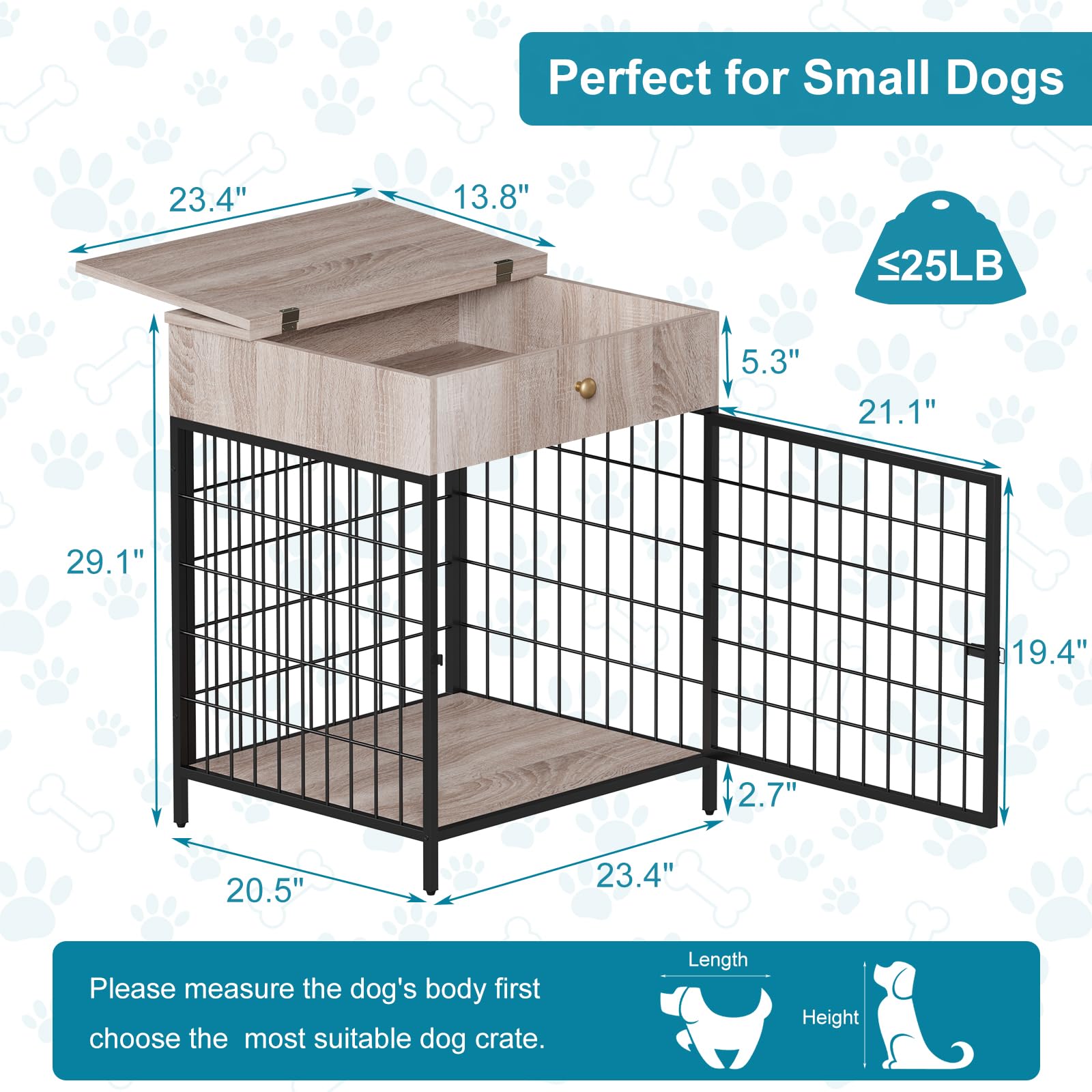 Garvee Dog Crate Furniture Struttura in acciaio Resistente ai giocattoli da masticare con cassetto per cani di piccola taglia Tavolino laterale da interno 19,7''L x 22,8''W x 26,8''H