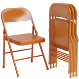 Set di 4 sedie pieghevoli Garvee con comode sedute, struttura in acciaio, impilabili, capacità di carico di 350 kg, arancione, per uso interno ed esterno - arancione