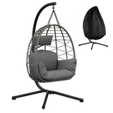 Amaca a Sospensione Garvee in Rattan con Struttura in Metallo per Giardino e Interni, 150 kg, Grigia, Rivestimento Ergonomico, Protezione Antipolvere