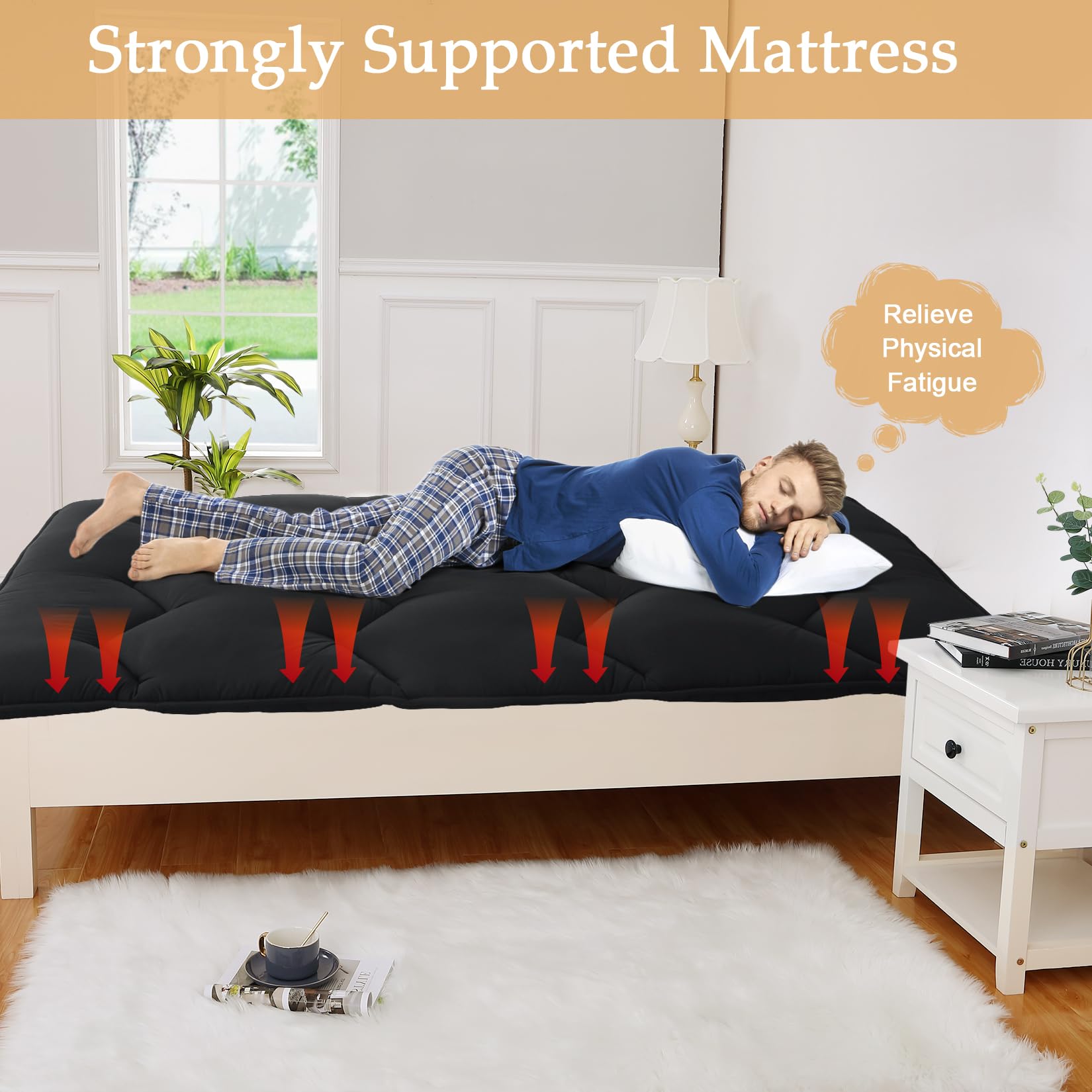 Materasso futon giapponese Garvee, misura singola, strato di schiuma ad alta densità, 105 g/m², in microfibra di cotone, arrotolabile, per campeggio e camere degli ospiti