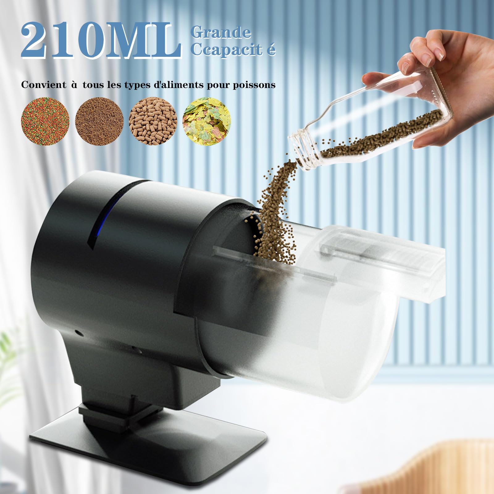 Mangiatoia automatica per pesci Garvee da 210 ml con 3 opzioni di tempo e coperchio salvafreschezza per acquari e vacanze