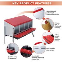 Nido per galline Garvee a 3 fori, in metallo, antiruggine, vassoio rimovibile per fattoria e giardino