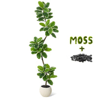 Albero di fico artificiale Garvee a foglia di violino da 6 piedi con fioriera a sfera, decorazione in muschio, foglie flessibili per soggiorno e ufficio, facile da pulire, verde