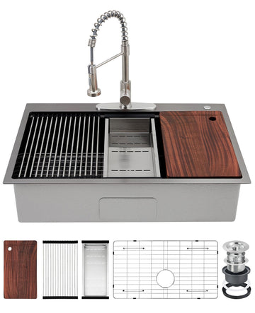 Lavello Garvee in acciaio inox con 1 vasca e rubinetto estraibile – 75 x 46 x 23 cm, pratico lavello per la tua cucina