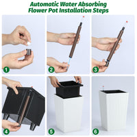 Set di fioriere in rattan Garvee da 16 pollici con indicatore del livello dell'acqua e ruote per patio e soggiorno, bianco, resistente alle intemperie