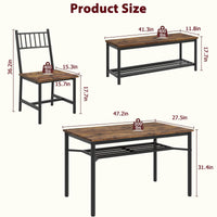 Set da pranzo Garvee per 4 persone con portabottiglie, tavolo rettangolare marrone retrò, MDF e acciaio, salvaspazio, ideale per appartamenti