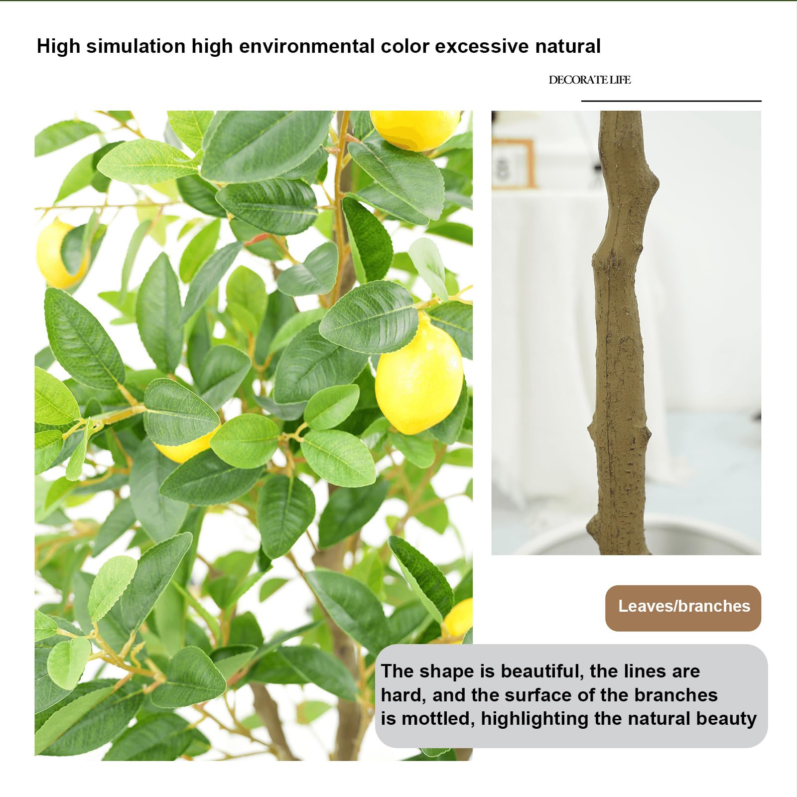 Garvee Albero di limone artificiale da 4 piedi, realistico, in filo di plastica malleabile, robusto vaso di cemento per ufficio e casa, verde e giallo