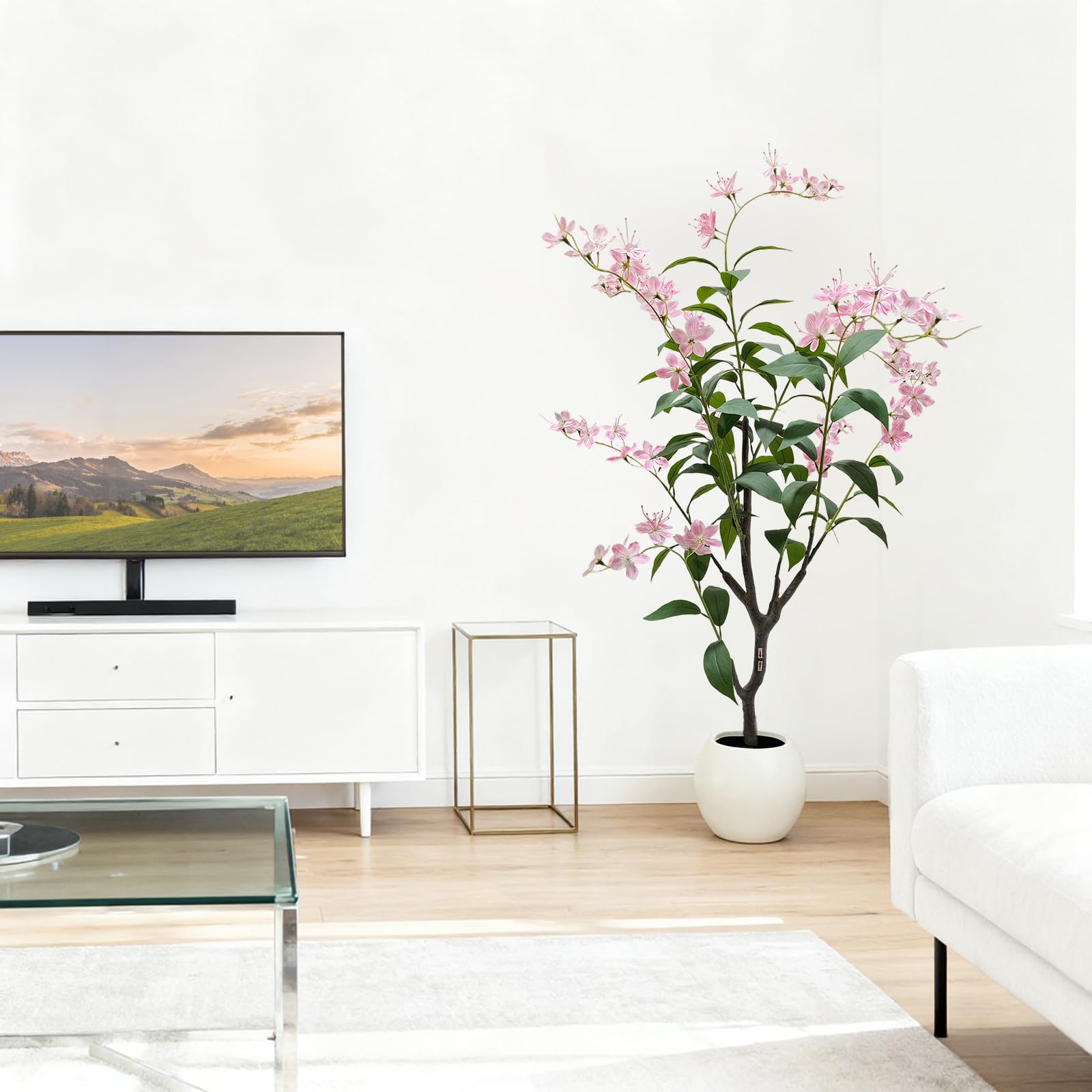 Albero di gelsomino artificiale Garvee grande con vaso bianco per soggiorno, camera da letto, ufficio, giardino, fiori rosa, resistente alle intemperie