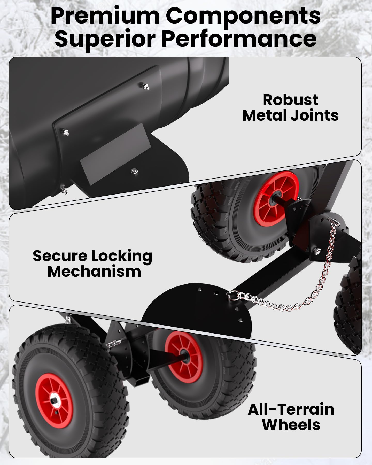 Pala da neve Garvee con ruote, lama in acciaio da 36", regolabile in 5 posizioni, impugnatura ergonomica, base in plastica, ruote in gomma da 9,3" per vialetti, robusta ed efficiente