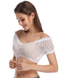 Camicetta Dirndl Garvee da donna, elegante camicetta in pizzo con coulisse, camicetta tradizionale a maniche corte per l'Oktoberfest, bianca, taglia 36