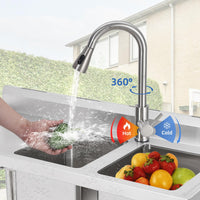 Lavello Commerciale Indipendente Garvee Fatturabile, 2 Vasche + Scolapiatti, Acciaio Inox, Rubinetto Girevole 360°, 105.6 x 51.0 x 37.0 cm , Argento per Ristoranti e Garage