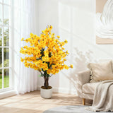 Garvee Albero Artificiale Wintersweet 90 cm In Vaso Nero, Fiori Sempreverdi In Poliestere, Decorazione Interni Ed Esterni, Giallo, Compatto - Giallo 91.4 cm