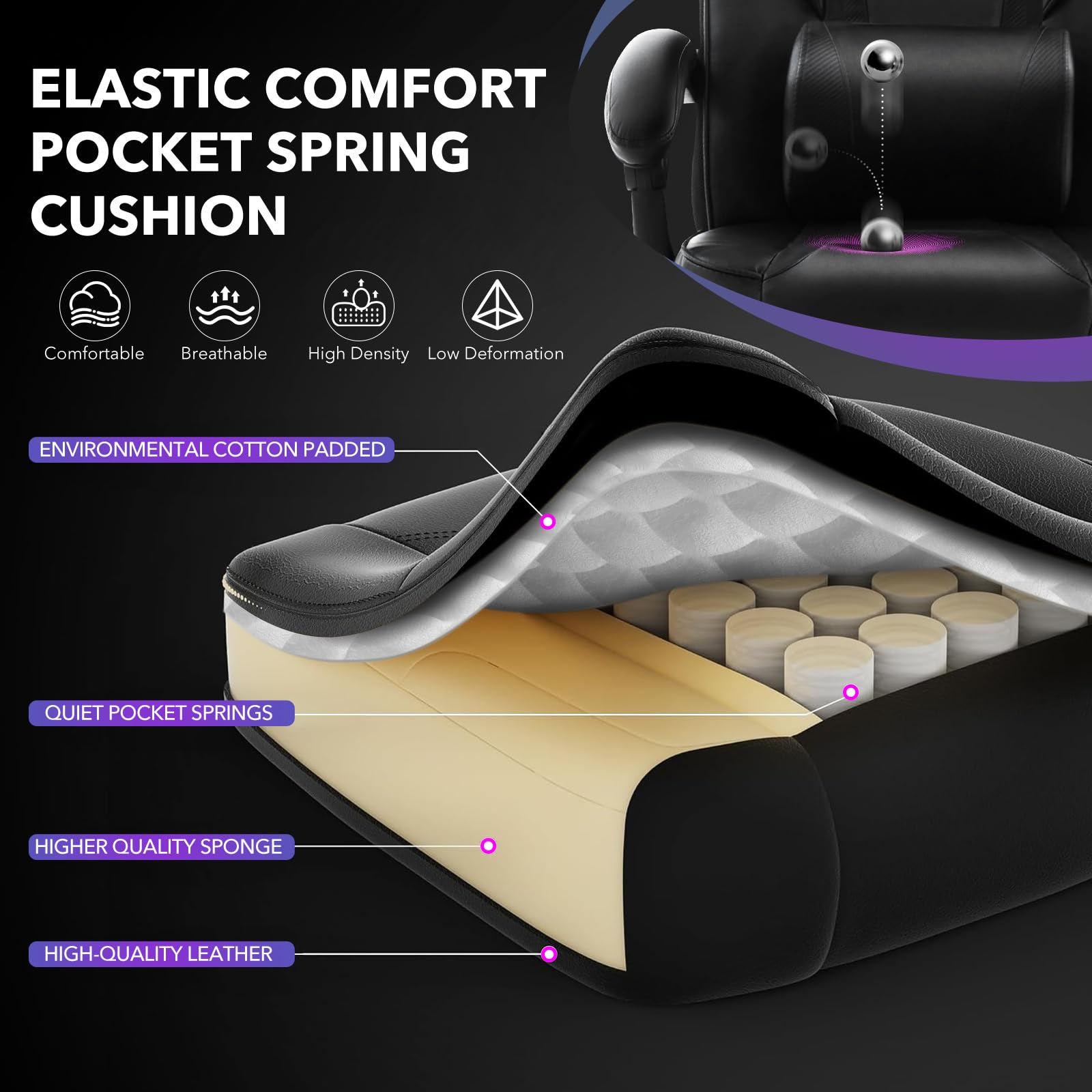 Sedia da ufficio Garvee grande e alta, sedia da gioco ergonomica con poggiapiedi per ufficio e casa, in similpelle, braccioli regolabili, girevole a 360°, altezza regolabile, nera