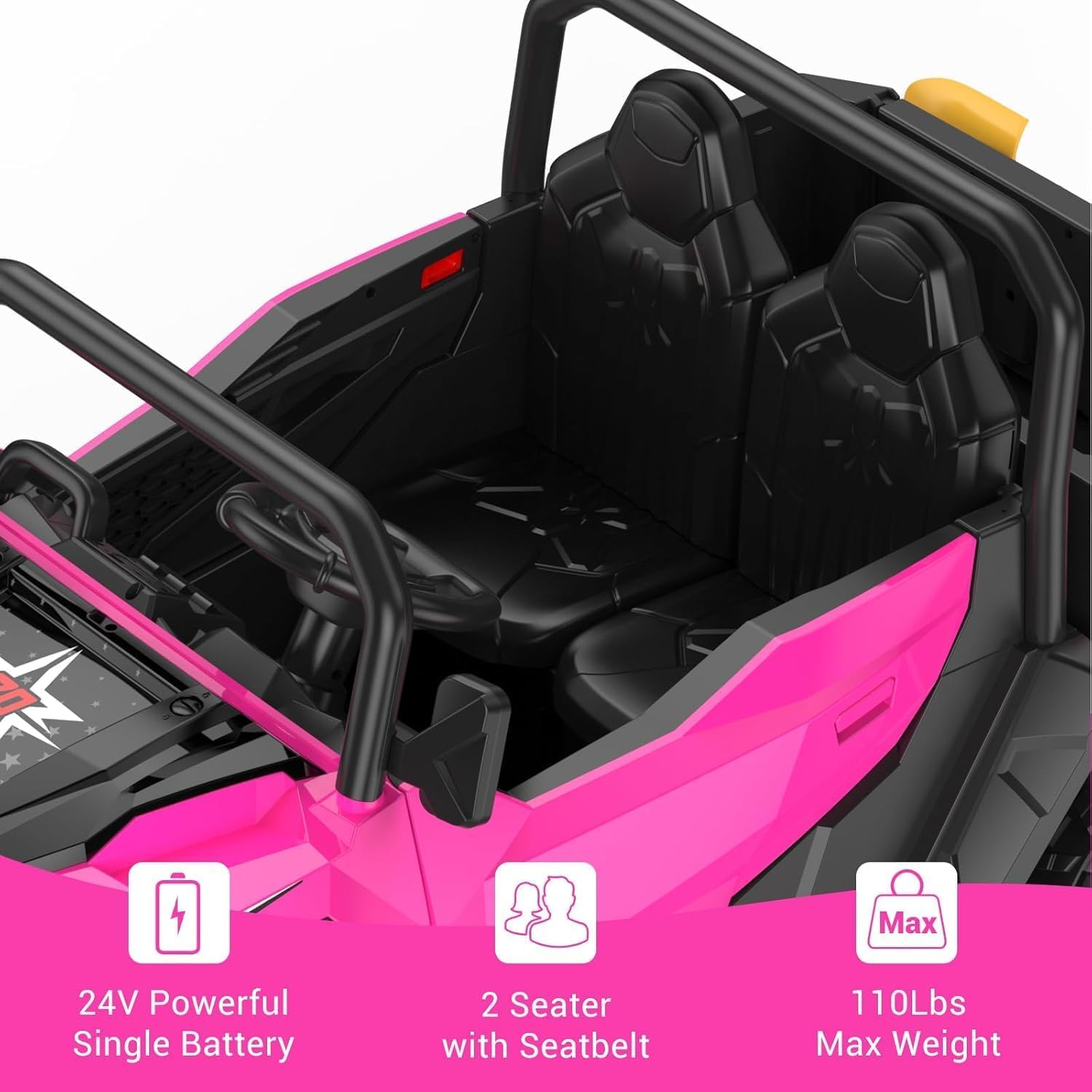 Auto elettrica GARVEE a 2 posti con telecomando 2.4G, auto elettrica da 24 V, auto elettrica 4x4 per bambini con telecomando, auto elettrica con musica e luci, 3 velocità per bambini dai 3 anni in su