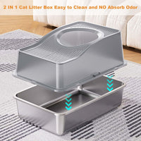 Lettiera per gatti Garvee in acciaio inox extra large con controllo degli odori, antigraffio, rimovibile, antiscivolo, per uso domestico, grigia, design con ingresso dall'alto