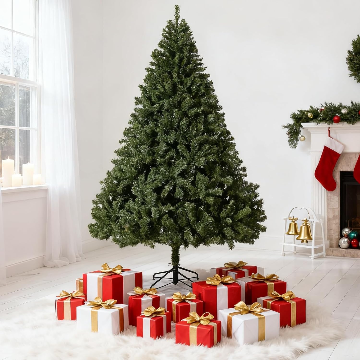 Albero di Natale artificiale Garvee da 180 cm – Abete di prima qualità, cerniere in metallo e base pieghevole, salvaspazio per casa e ufficio