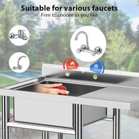 Lavello di servizio in acciaio inossidabile Garvee 91 × 53 × 101 cm Tavolo da lavoro in acciaio inossidabile 304 Garage da cucina 2 ripiani Rubinetto girevole