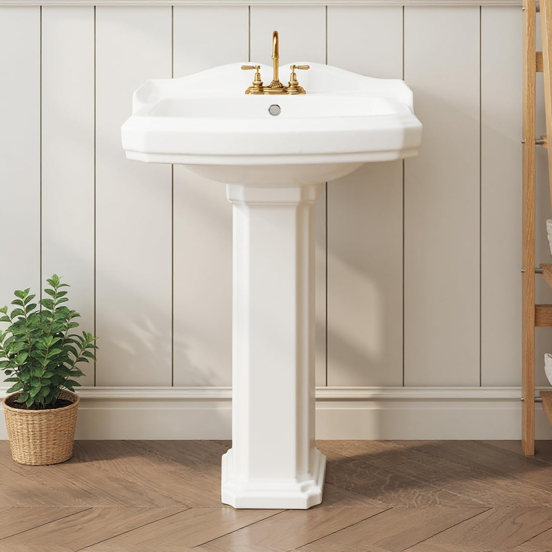 Lavabo rettangolare in ceramica Garvee da 23x19 pollici con rubinetto a 3 fori e troppo pieno per bagno moderno in bianco