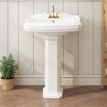 Lavabo rettangolare in ceramica Garvee da 23x19 pollici con rubinetto a 3 fori e troppo pieno per bagno moderno in bianco