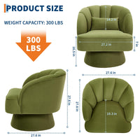 Poltrona girevole moderna in velluto Garvee con rotazione a 360°, struttura in legno, soggiorno verde e angolo lettura