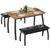 Set Tavolo da Pranzo Garvee 109 cm con 2 Panche Imbottite, Telaio in Metallo Robusto, Pelle PU, Stile Industriale Retro, per Cucina e Studio, Compatto, Marrone