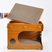 Tiragraffi Garvee 2 in 1 con cartone ondulato rimovibile, cuccia per gatti di piccola e media taglia, 46 cm in legno e cartone, marrone