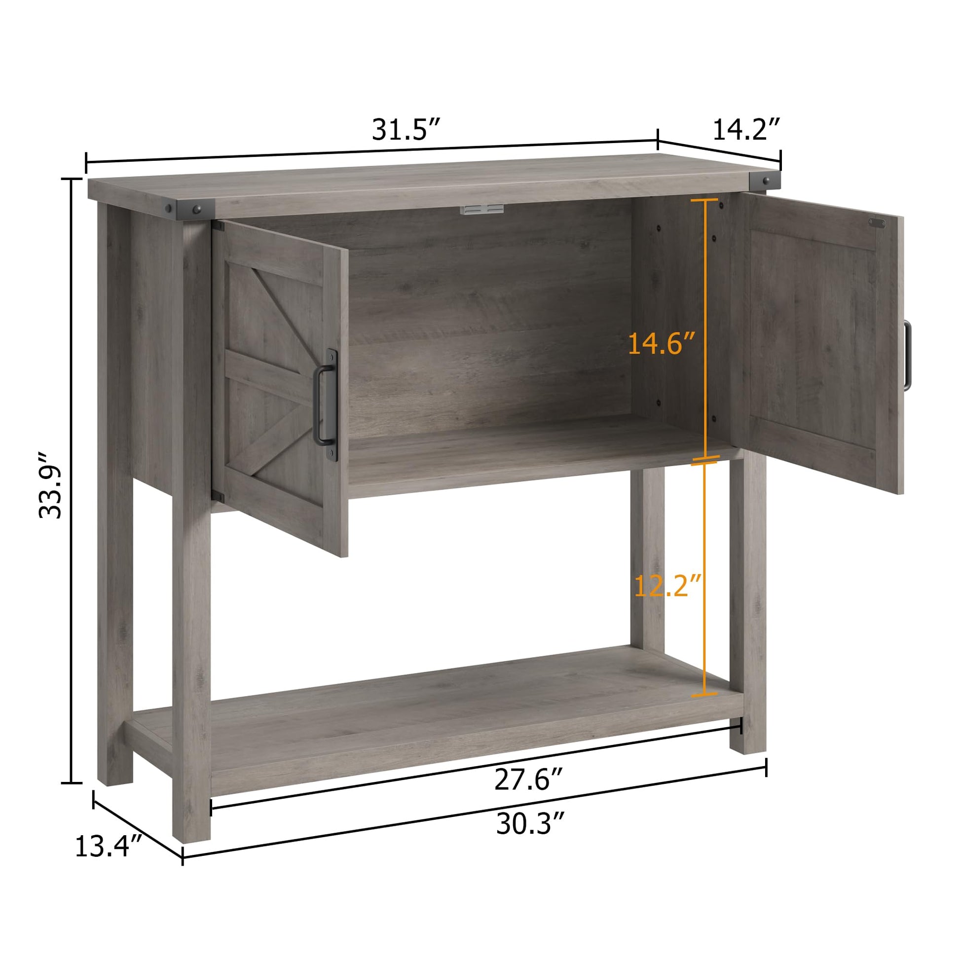 Tavolo consolle in legno Garvee Farmhouse con 2 ante per cucina e corridoio, 80x30x90 cm, grigio, robusto e multifunzionale