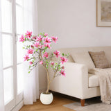 Garvee Albero di Magnolia Artificiale 1,5 m Realistico Resistente ai UV Fiori in Seta Vaso Moderno per Interni ed Esterni Verde - Pink 4Ft
