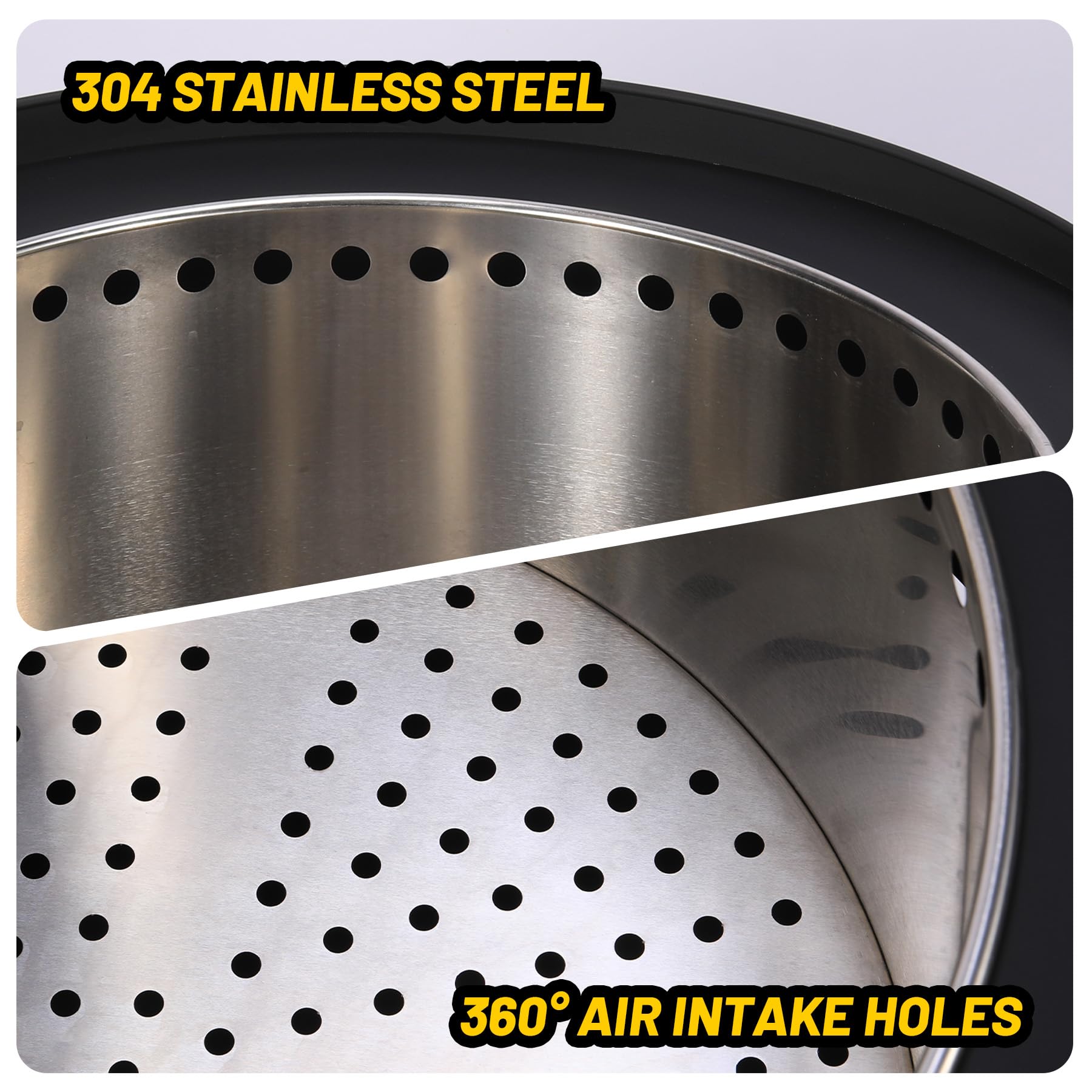 Braciere con Garvee affumicato da 26" con posacenere e borsa per il trasporto del barbecue da giardino e campeggio, inossidabile inossidabile 304, legno, rotondo, nero