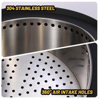 Braciere con Garvee affumicato da 26" con posacenere e borsa per il trasporto del barbecue da giardino e campeggio, inossidabile inossidabile 304, legno, rotondo, nero