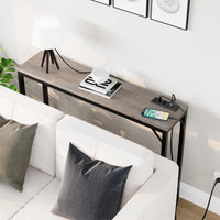 GARVEE Tavolo Consolle Stretto con Porta USB, 100x23x80 cm, Legno Vintage, Marrone e Nero, per Ingresso e Soggiorno