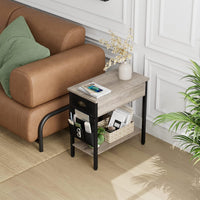 Tavolino laterale GARVEE con cassetto e tasca in tessuto - Comodino versatile in stile retrò per soggiorno e camera da letto (60x32x60 cm, grigio)