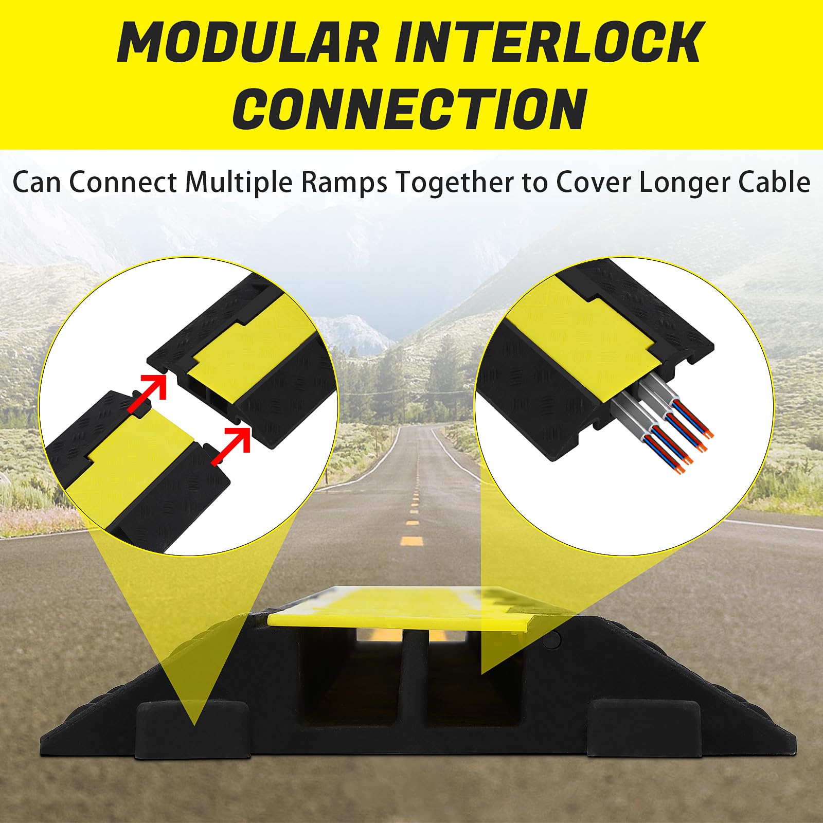 Rampa di protezione per cavi Garvee da 3 pezzi, 2 canali, capacità di carico di 11000 libbre, gomma antiscivolo in PVC per parcheggi e cantieri edili