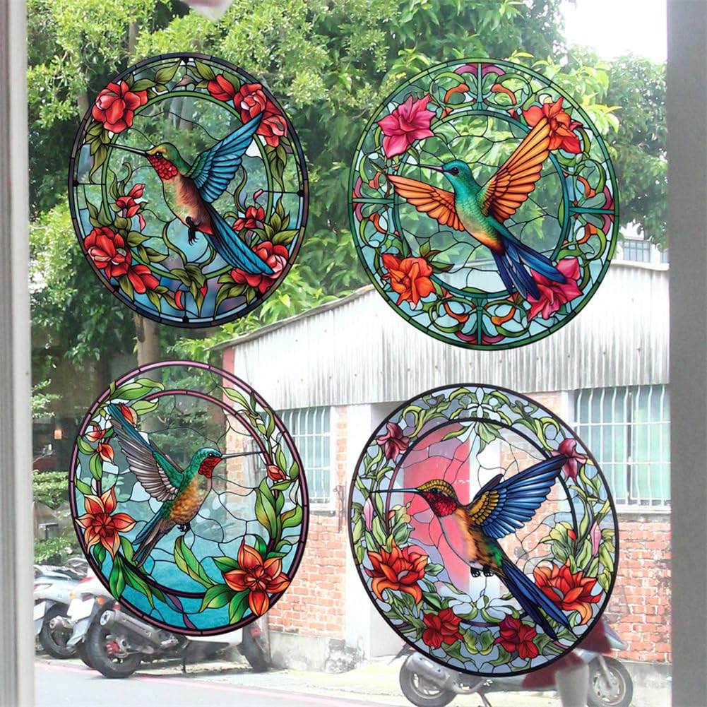 Garvee Pellicola per Finestre in Vetro Colorato con Colibrì Anti-Collisione per Porte e Finestre Casa 25.4x25.4cm