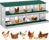 Garvee Scatola per Galline 10 Scomparti Doppio Piano in Acciaio Zincato Ventilata con Montaggio a Parete - Verde / 10 Compartimenti
