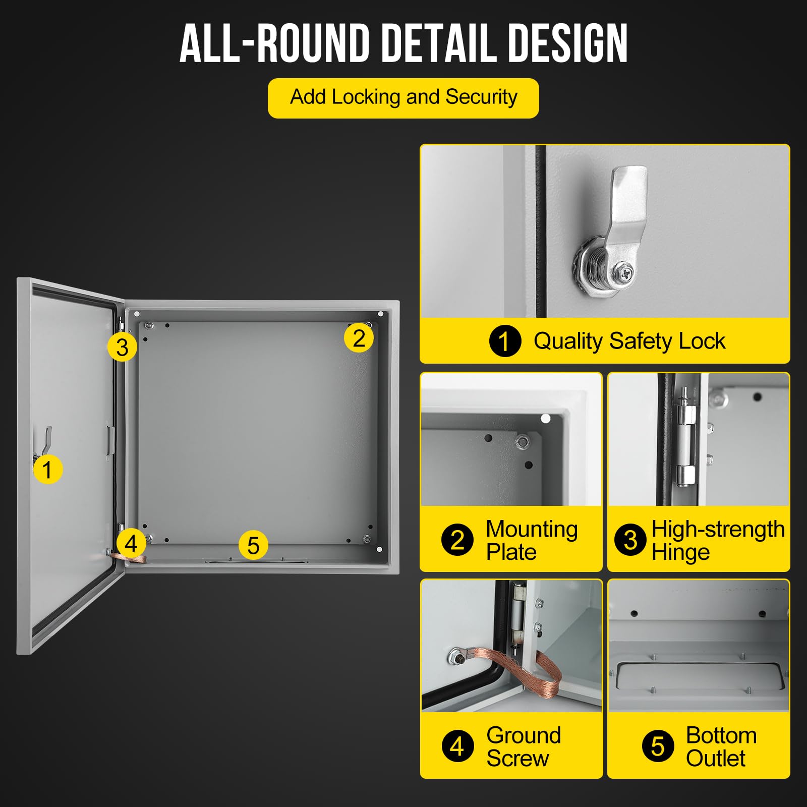Scatola elettrica per esterni Garvee 16x16x6" NEMA 4X in acciaio IP66 impermeabile e antipolvere per uso industriale e all'aperto