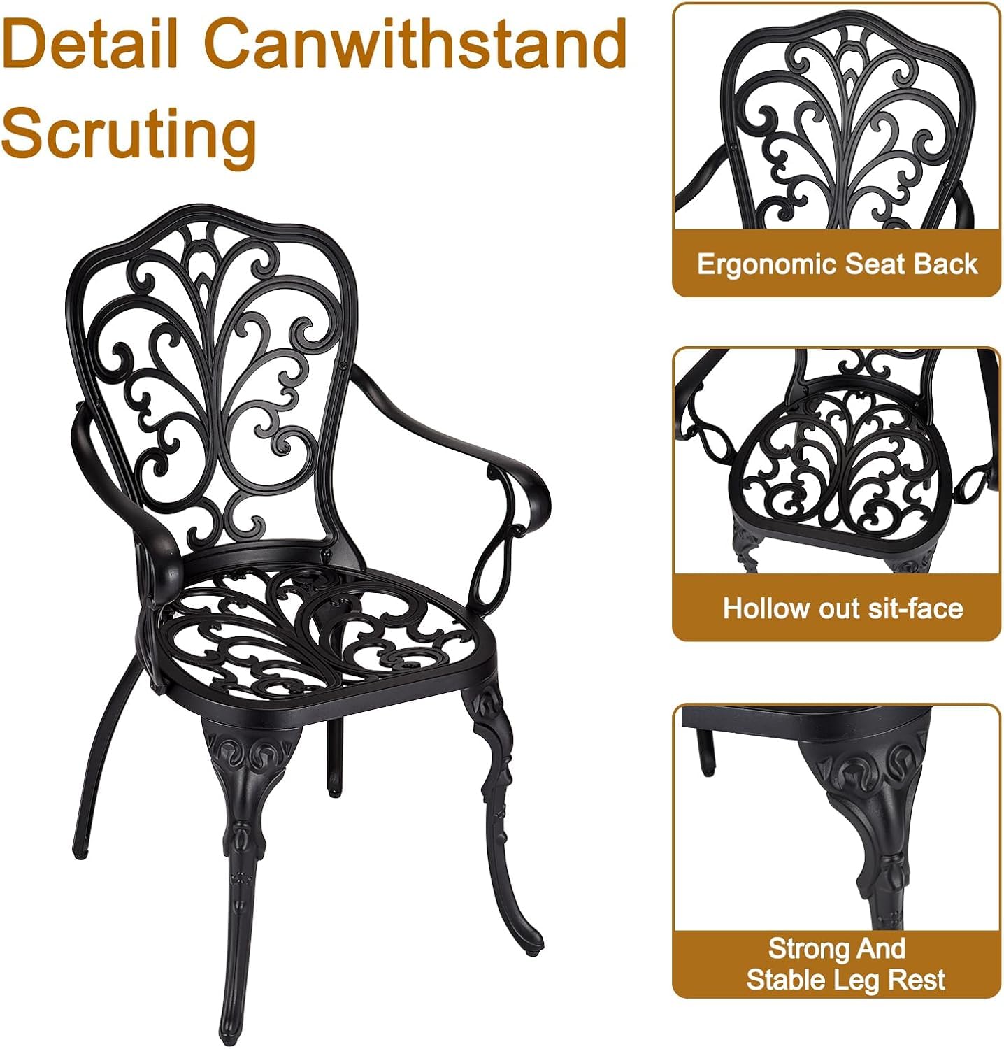 Set da bistrot da esterno Garvee da 3 pezzi, in alluminio, resistente alle intemperie, antiruggine, con foro per ombrellone, mobili da giardino per balcone, nero
