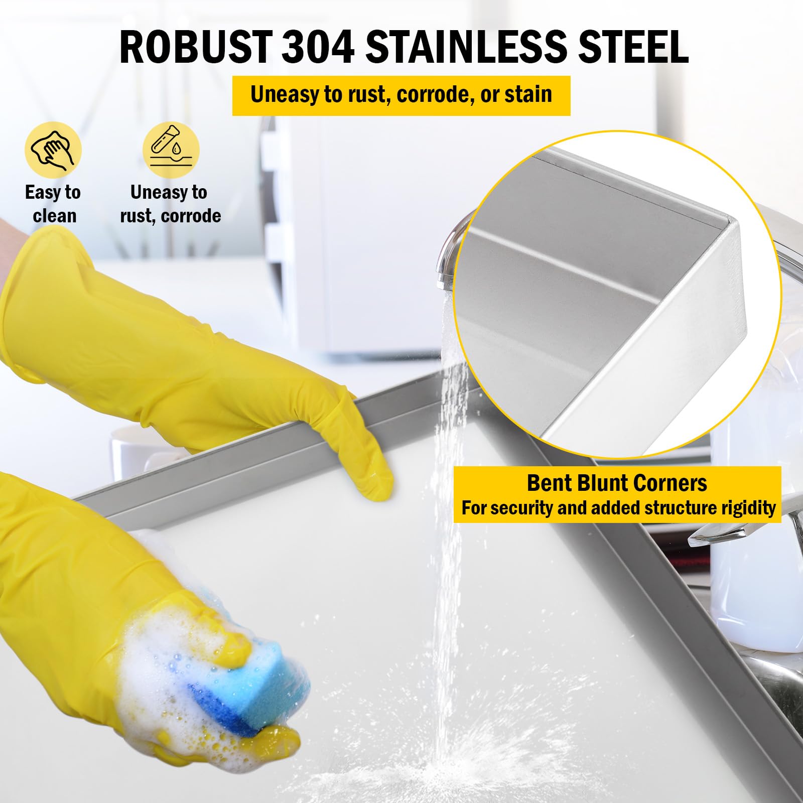 Vassoio raccogli gocce per lavatrice Garvee 32 x 30 pollici - Acciaio inossidabile 304, foro di scarico, adattatore per tubo flessibile, piedini antivibrazione, compatto e robusto