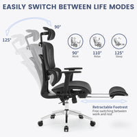 Sedia da ufficio ergonomica Garvee con poggiapiedi, regolabile, rete traspirante per ufficio domestico, schienale alto, nera